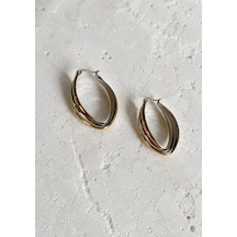 Çelik Gold & Silver Çift Renk Oval Damla Model Mia Küpe 3cm -kararma Yapmaz- Altın