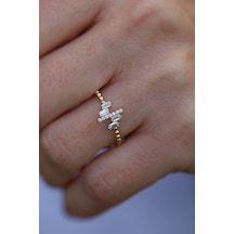 Yenigün Kuyumculuk 14 Ayar Altın Çapraz Baget Taşlı İnce Yüzük Yzk26297