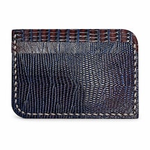 Oakco Leather El Dikişli Lizard Desenli Deri Kartlık Lacivert Bordo Bordo - Lacivert