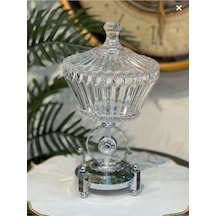 Elta Collection Ultra Lüks Kristal Kapaklı Salata Kasesi Şekerlik Gümüş Detaylı Büyük Kristal Kase Gümüş