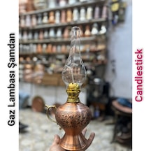 Bakır Gaz Lambası Şamdan Antik Bakır Sarı Gaz Lambası Şamdan