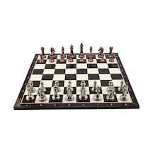 Gifthome Metal Klasik Satranç Takımı Antik Ve Katlanır Ceviz Desenli Mdf Satranç Tahtası 43x43 Cm.