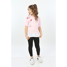 Toontoy Kids Toontoy Kız Çocuk Cool And Fancy Yazılı Kalp Baskılı Tişört Açık Pembe