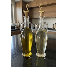 2'li Amfora Model Kuğu Mantar Tıpalı Cam Yağ Şişesi - 750ml. Şeffaf Sirke Limon Suyu Şişesi - Kuğu Şeffaf
