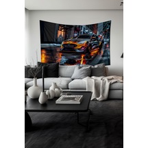 Gece Yansıması Araba Desenli Duvar Halısı Duvar Örtüsü Tapestry Süet Dokulu Kumaş