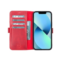 Apple Uyumlu iPhone 13 Pro Deri Cüzdanlı Kılıf Nar Çiçeği
