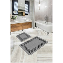 Gri Kazayağı Desenli Banyo Halısı Klozet Paspas Seti Bs332n11