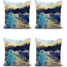 Mavi Doğa Desenli Dijital Baskı Lüks Dekoratif 4'lü Kırlent Kılıf