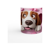 Kalpli Pembe Duvardan Bakan Basset Hound Temalı Baskılı Kupa Bardak Renkli