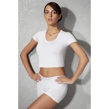 Doreanse Kadın Modal Oyuk Yaka Kısa Kollu T-Shirt 9387 Beyaz