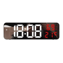 Nem Ölçer Dereceli Led Duvar Ve Masa Alarm Saati Kırmızı Abanoz - Beyaz
