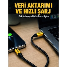 3'ü 1 Arada Usb Şarj Kablosu 240w Hızlı Şarj Ve Veri Aktarım Kablosu - Lisinya