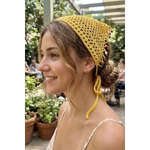% 100 El Örmesi Boncuklu Saç Bandanası Sarı