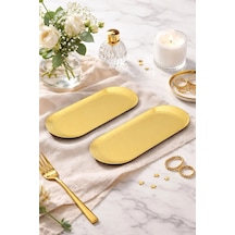 2 Kişilik Lüks Gold Metal Sunumluk Tepsi Oval Sunum Servis Tepsisi 23cm Altın - Gold