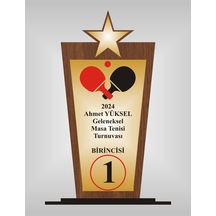 Masa Tenisi Turnuvası Yıldızlı Plaketi , Ahşap Mdf Gold Levhaya Baskılı ,kişiye Özel İsim Baskı