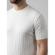 Epilons Zenda1125 Erkek Yazlık Triko Dokuma Tişört Kısa Kol Bisiklet Yaka Örgü Desenli T-shirt - Beyaz Zenda478