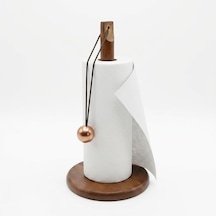 Doğal Bambu Bohem Top Tutacaklı Kağıt Havluluk - Dekoratif Ahşap Stand 30x14 Cm, Kahve Ve Bambu Renk Seçenekli, 1 Adet Kahve 4 Renk