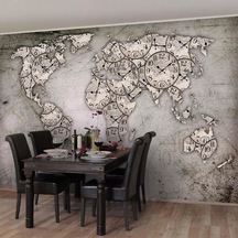 Saat Desenli Dünya Haritası Duvar Kağıdı