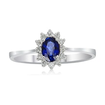 Pırlantalı Oval Safir Yüzük - 0,10 Karat 14 Ayar
