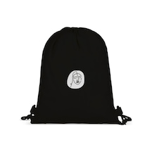 Soyut Kadın Baskılı Büzgülü Sırt Çantası - Siyah