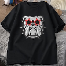 Flood Of Style Futbol Bulldogs T-shirt Erkekler Moda Köpek Kısa Kollu Baskılı Tshirt Pamuk Yuvarlak Boyun Kı Siyah