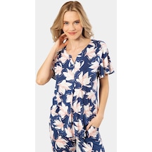 Türen Patlı Örme Kısa Kol Pijama Takımı 3606/lacivert 001