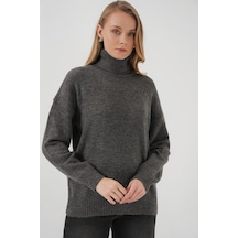 Bigdart 15917 Kadın Balıkçı Yaka Oversize Triko Kazak - Antrasit