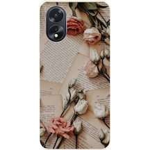 Oppo A38 Uyumlu Retro Gazete Güller Tasarımlı Baskılı Silikon Kılıf Renkli
