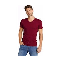 Efnaz Style Erkek T-shirt V Yaka Slim Fit Dar Kesim Likralı Tişört Günlük Basic Body - Bordo