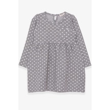 Breeze Kız Çocuk Uzun Kollu Elbise Puantiye Desenli 4-8 Yaş, Açık Gri Melanj Açık Gri