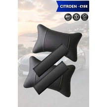 Citroen C15e Uyumlu Set Deri Yastık Lüks Siyah Deri Kemer Koruyucu
