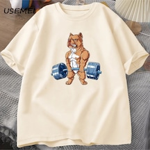 Flood Of Style Pit Bull Halter T-shirt Komik Deadlift Erkekler Spor Salonu Tshirt Erkek Pamuk Kısa Kollu O B Haki