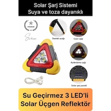 Led Işıklı Üçgen Reflektör Projektör Acil Durum Feneri Flaşör Trafik Şarjlı Solar İkaz Lambası