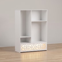 Işıklı Metal Masa Düzenleyici Masaüstü Kitaplık Minimalist Kitap Tutucu Beyaz