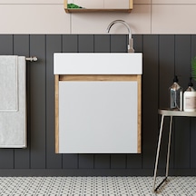 Roomart  Ayaksız Tek Kapaklı Lavabolu AtLANTİK-Beyaz 50 Cm Banyo Atlantik Çam - Beyaz