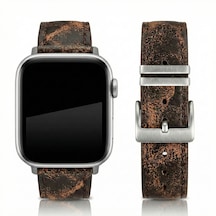 Goldoni Apple Watch Uyumlu Antik Kahverengi İnce Gerçek Deri Kordonu Metal Köprülü
