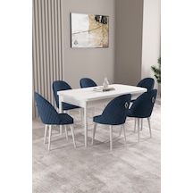 Milas Beyaz 80x132 Mdf Açılabilir Mutfak Masası Takımı 6 Adet Sandalye Lacivert