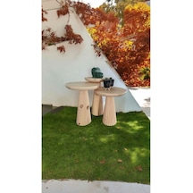 El Yapımı Ahşap Sehpa 3 Lü Set Naturel Renk Zigon & Fiskos Bej