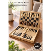 3 Adet Ahşap Satranç Ve Tavla Seti Oyun Tahtası 29x14 Cm, Masaüstü Oyun, Satranç Chess, Tavla Backgammon, Model Alk4241