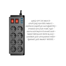 8 Prizli Çoklu Uzatma Prizi - 3 Usb Hızlı Şarj Portu İle Güvenli Kontrol