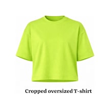 Kadın Yeşil Oversize Crop Pamuk T-shirt Yeşil