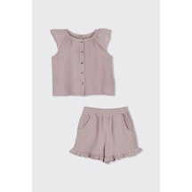 Panço Kız Bebek Müslin Pembe 2'li Takım