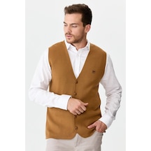 Erkek İnce Triko Düz Yelek Camel Camel