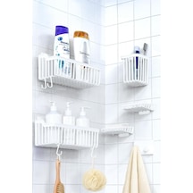 Banyor 6'lı Banyo Seti Yapışkanlı Banyo Düzenleyici Şampuanlık Diş Fırçalık Sabunluk Askılık Takımı Beyaz