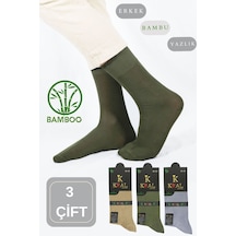 Kral Socks Bambu Erkek Soket Düz Uzun Klasik Yazlık Dikişsiz 3'lü Set Gri