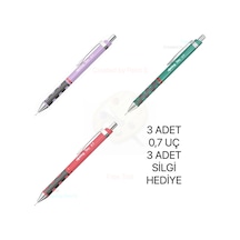 Versatil Tikky 0,7 Uçlu Kalem Lila Deniz Mavisi Gül Kurusu 3 Adet Set / 3 Uç 3 Silgi Çok Renkli