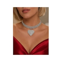 Kalp Figürlü Taşlı Choker Kolye Parlak Kristal Taş Detaylı Şık Kadın Boyun Kolyesi Altın - 900246473 Altın