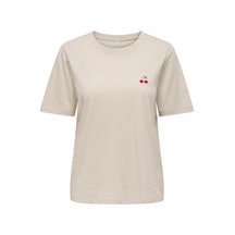 Only Onlhappy S/s Emb Top Jrs Kadın T-shirt 15370117 Bej