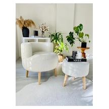 Çay Seti Tekli Koltuk Berjer Ve Puf Takımı Salon, Balkon, Ofis Krem