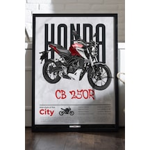 Honda Cb 250 R Siyah Ahşap Çerçeveli Poster, Dekoratif Motosiklet Duvar Tablosu